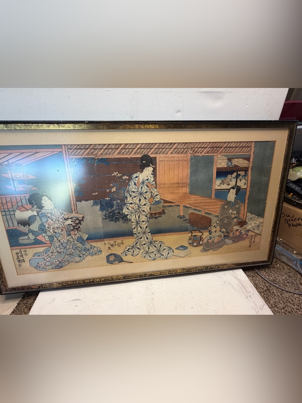 Original 19th-century Japanese ukiyo-e triptych. Utagawa Kunisada (Toyokuni III)
